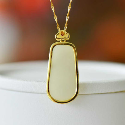 925 Silver-Inlaid Hetian Jade Pendant (Trapezoidal Peace Plaque, "Bamboo Conveys Peace" Design)