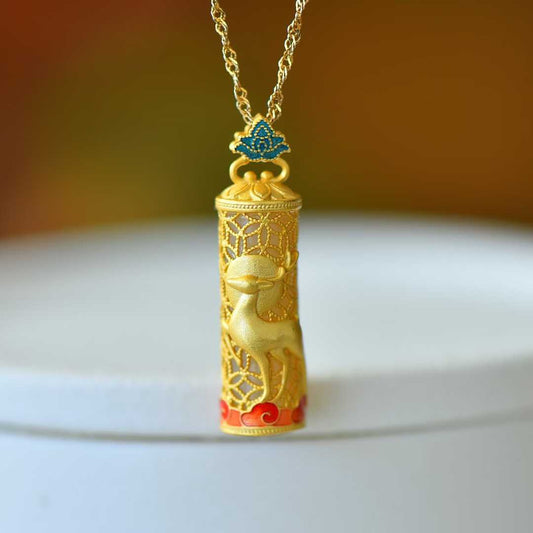 925 Silver Inlaid Hetian Nephrite "Deer & Always With You" Pendant