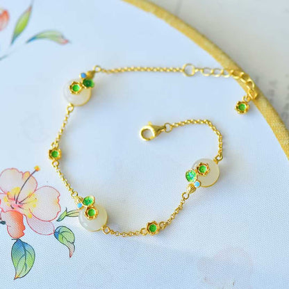 S925 Silver Inlaid Hetian Nephrite "Lotus Steps" Jewelry Set