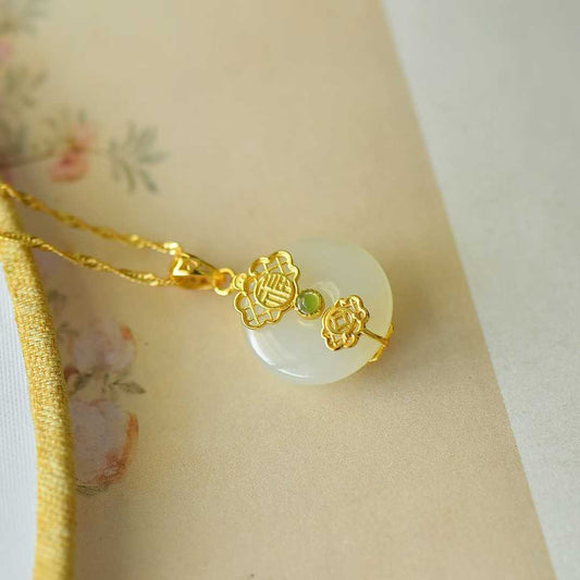 925 Silver-Inlaid Hetian Jade Pendant with "Peace & Smoothness" Meaning (Plain Silver Style)