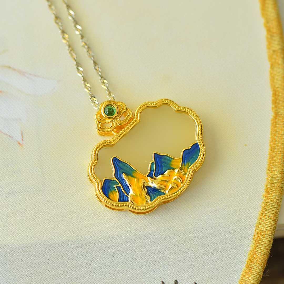 925 Silver-Inlaid Hetian Jade Pendant with "Wanshui Qianshan" (Endless Mountains and Rivers) & "Ruyi Lock" Design
