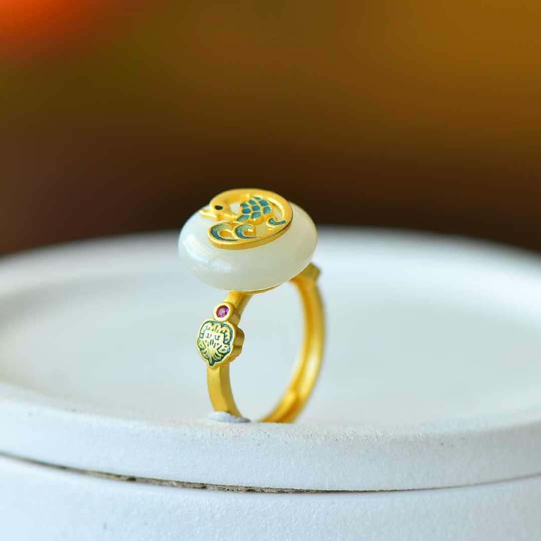 S925 Silver Inlaid Hetian Nephrite "Prosperity & Peace Buckle" Jewelry Set