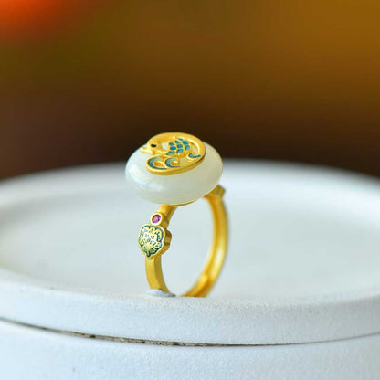 S925 Silver Inlaid Hetian Nephrite "Prosperity & Peace Buckle" Jewelry Set