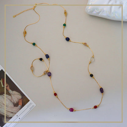 Collar vintage de piedra natural de colores, accesorios para mujer