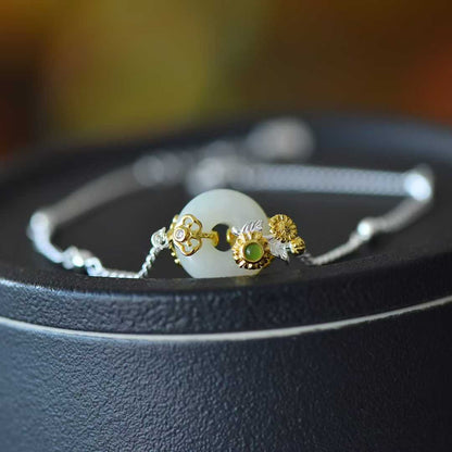 925 Silver Inlaid Hetian Nephrite "July Hollyhock (Twelve Flower Gods)" Jewelry Set