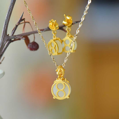 Ancient-Style Silver & Hetian Nephrite Flat Orchid Jewelry Set