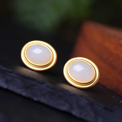 925 Silver Inlaid Nephrite Earrings Studs