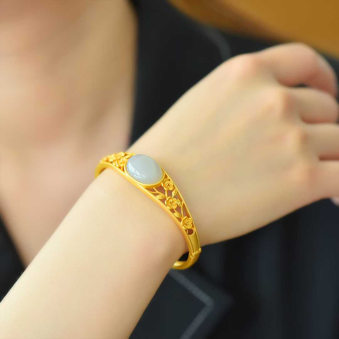 925 Silver Inlaid Hetian Nephrite "Smoky Jade" Bracelet