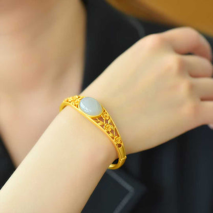 925 Silver Inlaid Hetian Nephrite "Smoky Jade" Bracelet