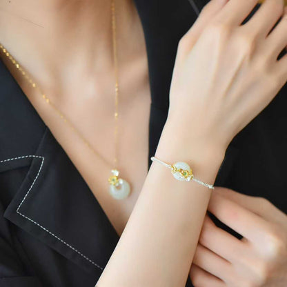 925 Silver Inlaid Hetian Nephrite "September Chrysanthemum (Twelve Flower Gods)" Jewelry Set