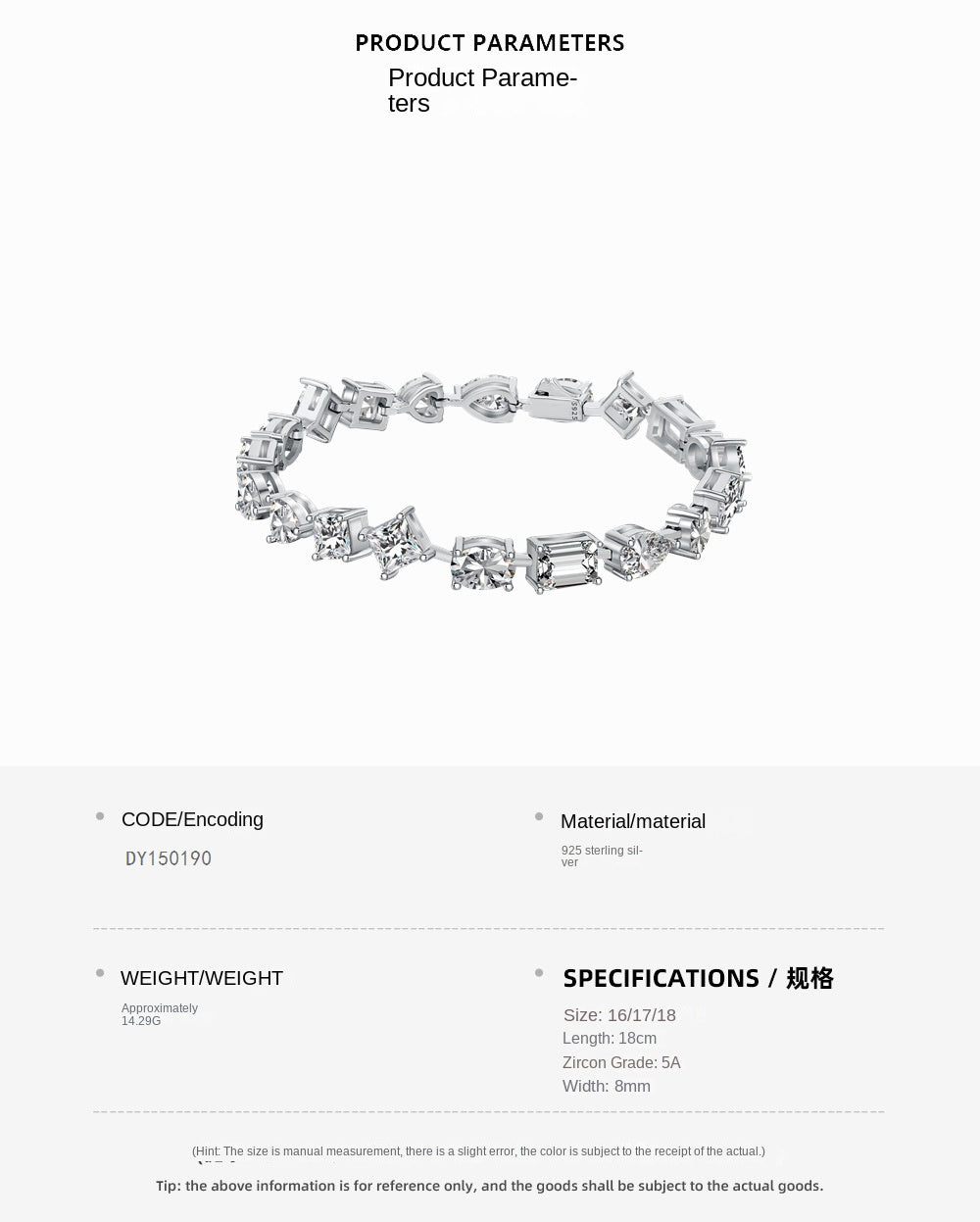 Pulsera elegante de alta gama con circonitas y diamantes en plata de ley.