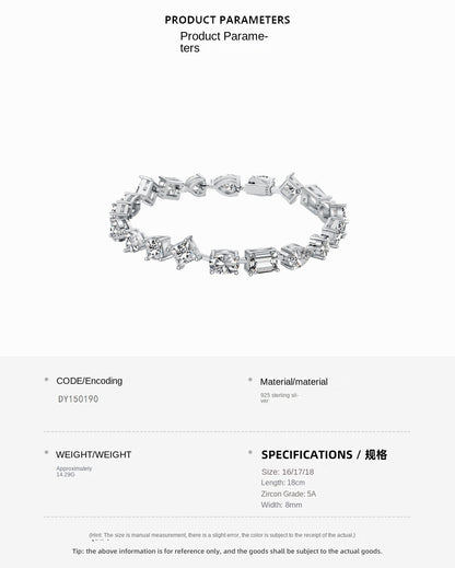 Pulsera elegante de alta gama con circonitas y diamantes en plata de ley.