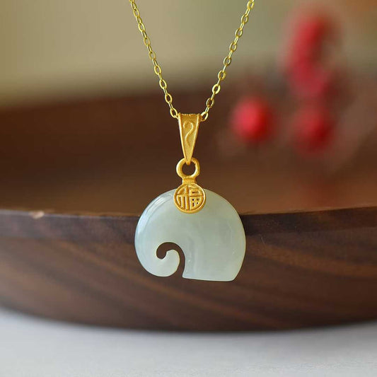 925 Silver-Inlaid Hetian Jade Pendant with "Auspicious Elephant" Design