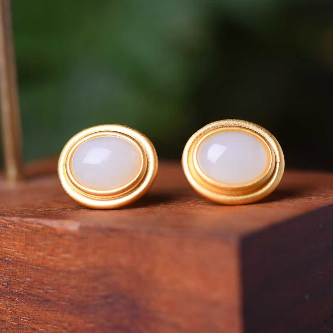 925 Silver Inlaid Nephrite Earrings Studs