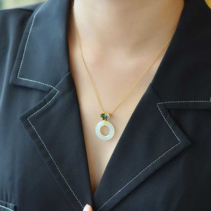 S925 Silver Inlaid Nephrite Butterfly 🦋 "Ping An Kou" Ring Pendant