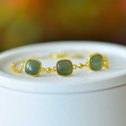 925 Silver Inlaid Hetian Green Nephrite Bracelet