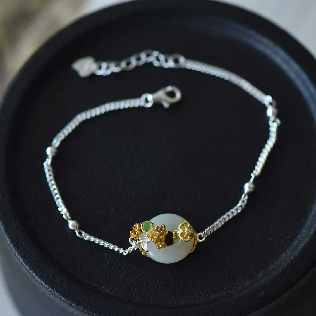 925 Silver Inlaid Hetian Nephrite "August Osmanthus (Twelve Flower Gods)" Jewelry Set