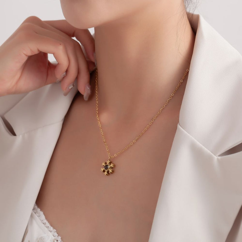 Projection Photo Snowflake Necklace