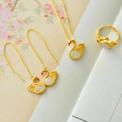 Ancient-Style Silver Swan Three-Piece Set