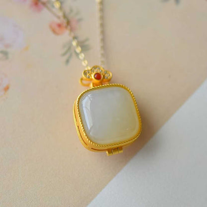 Ancient-Style Silver-Inlaid Hetian Jade Sachet Box