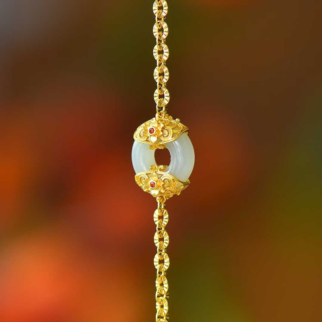 925 Silver Inlaid Enamel & Hetian Nephrite "Peace Always" Bracelet