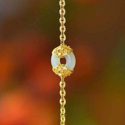 925 Silver Inlaid Enamel & Hetian Nephrite "Peace Always" Bracelet