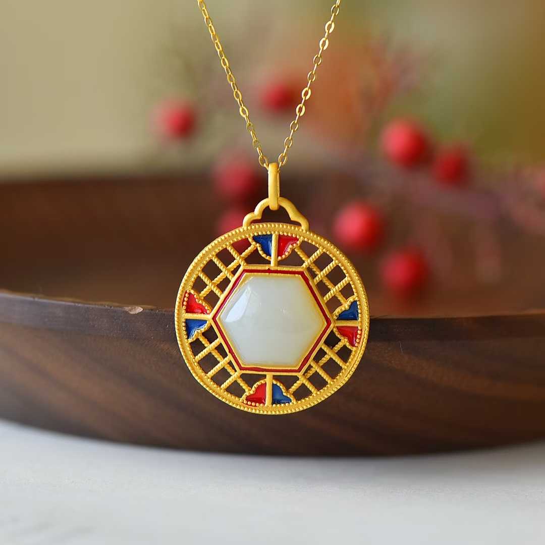 S925 Silver Inlaid Nephrite "Window with a Bright View" Pendant