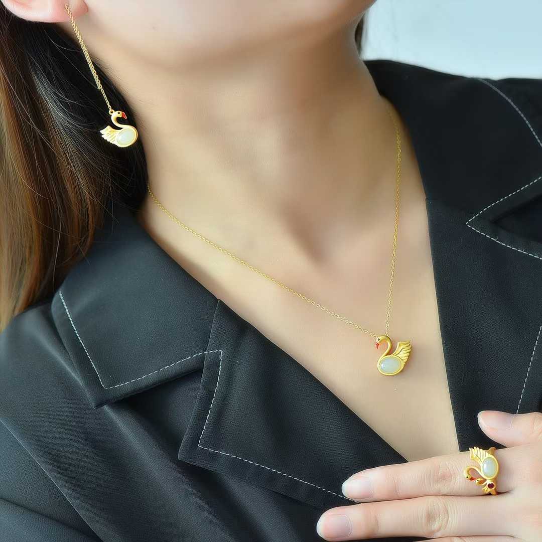 Ancient-Style Silver Swan Three-Piece Set