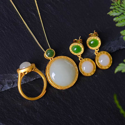 925 Silver Inlaid Hetian Jade Bulgari Set