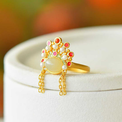 925 Silver Inlaid Hetian Nephrite "Phoenix Crown" Ring