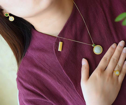 925 Silver Inlaid Hetian Jade Bulgari Set