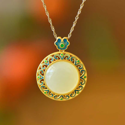 925 Silver Inlaid Hetian Nephrite "Endless Blessings" Jewelry Set