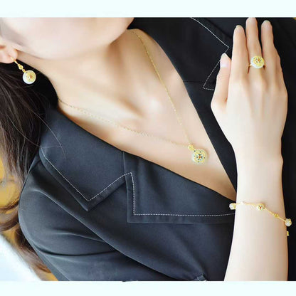 925 Silver Inlaid Hetian Nephrite "Blooming Prosperity & Peace Buckle" Jewelry Set