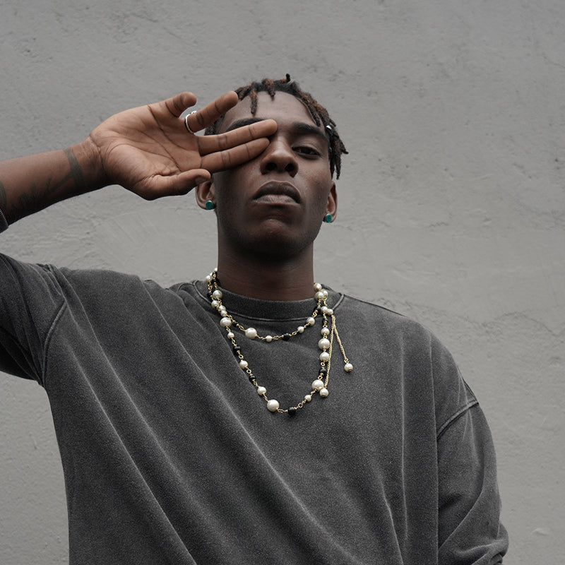String pearl hip hop necklace