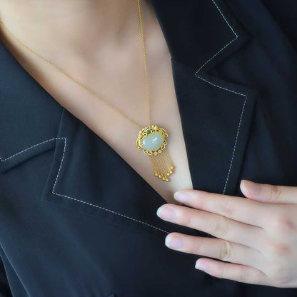 925 Silver-Inlaid Hetian Jade Baby Lock Pendant