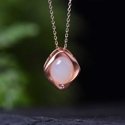 925 Silver Inlaid Hetian Nephrite "Thick Matte Gold & Small Ruyi" Pendant