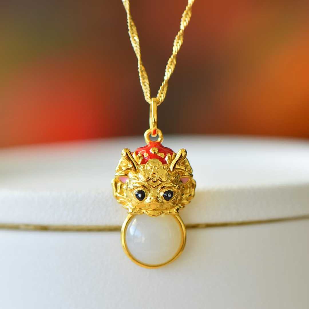 925 Silver-Inlaid Hetian Jade Pendant with "Abundant Blessings", "Ruyi" & "Blessing Dragon" Design