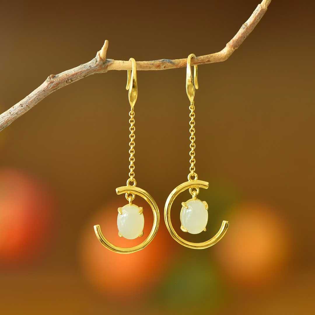 925 Silver Inlaid Nephrite "Crescent Moon" Earrings