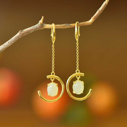 925 Silver Inlaid Nephrite "Crescent Moon" Earrings