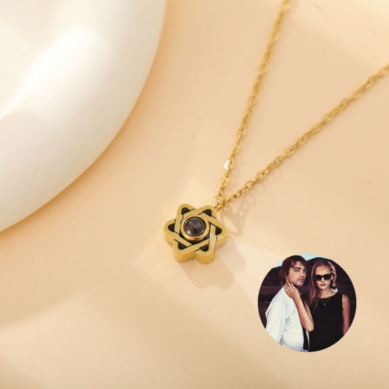 Photo projection six-pointed star necklace