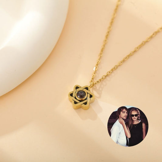 Photo projection six-pointed star necklace