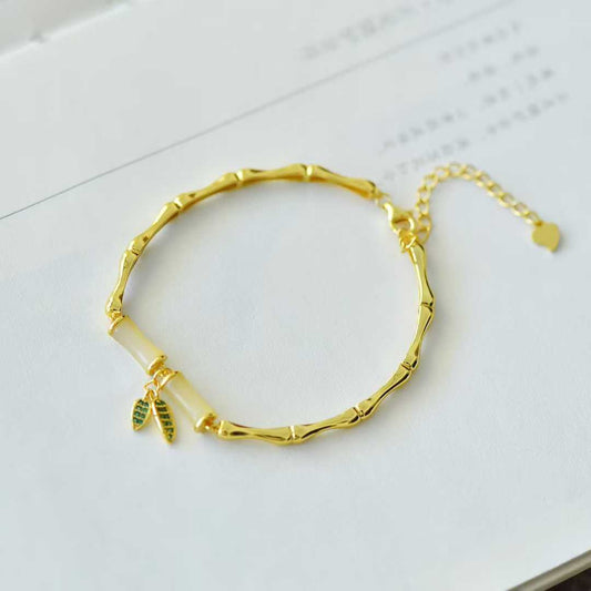 925 Silver Inlaid Nephrite "Steady Progress" Bamboo Joint Bracelet