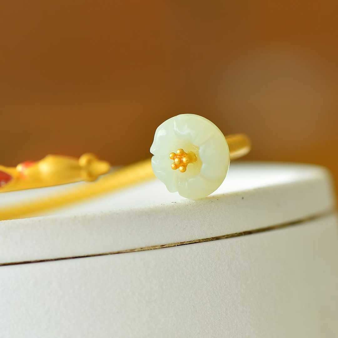 925 Silver Inlaid Hetian Nephrite "Lotus & Phoenix Arrival" Bracelet