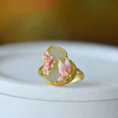 S925 Silver Inlaid Hetian Nephrite "Flat Gourd & Butterfly-on-Flower" Minimalist Elegance Jewelry Set