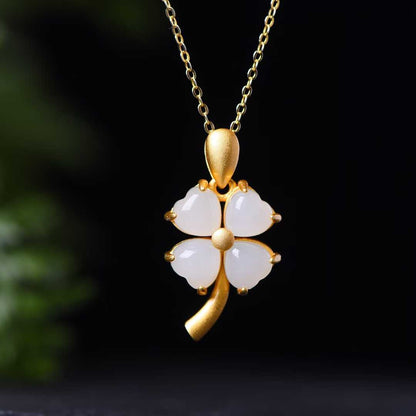 925 Silver Inlaid Nephrite Heart-Shaped Thick Matte Gold Set