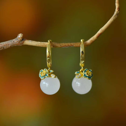 S925 Silver Inlaid Hetian White Nephrite Bead "Flowers Bloom & Fortune Arrives" Minimalist Elegance Jewelry Set