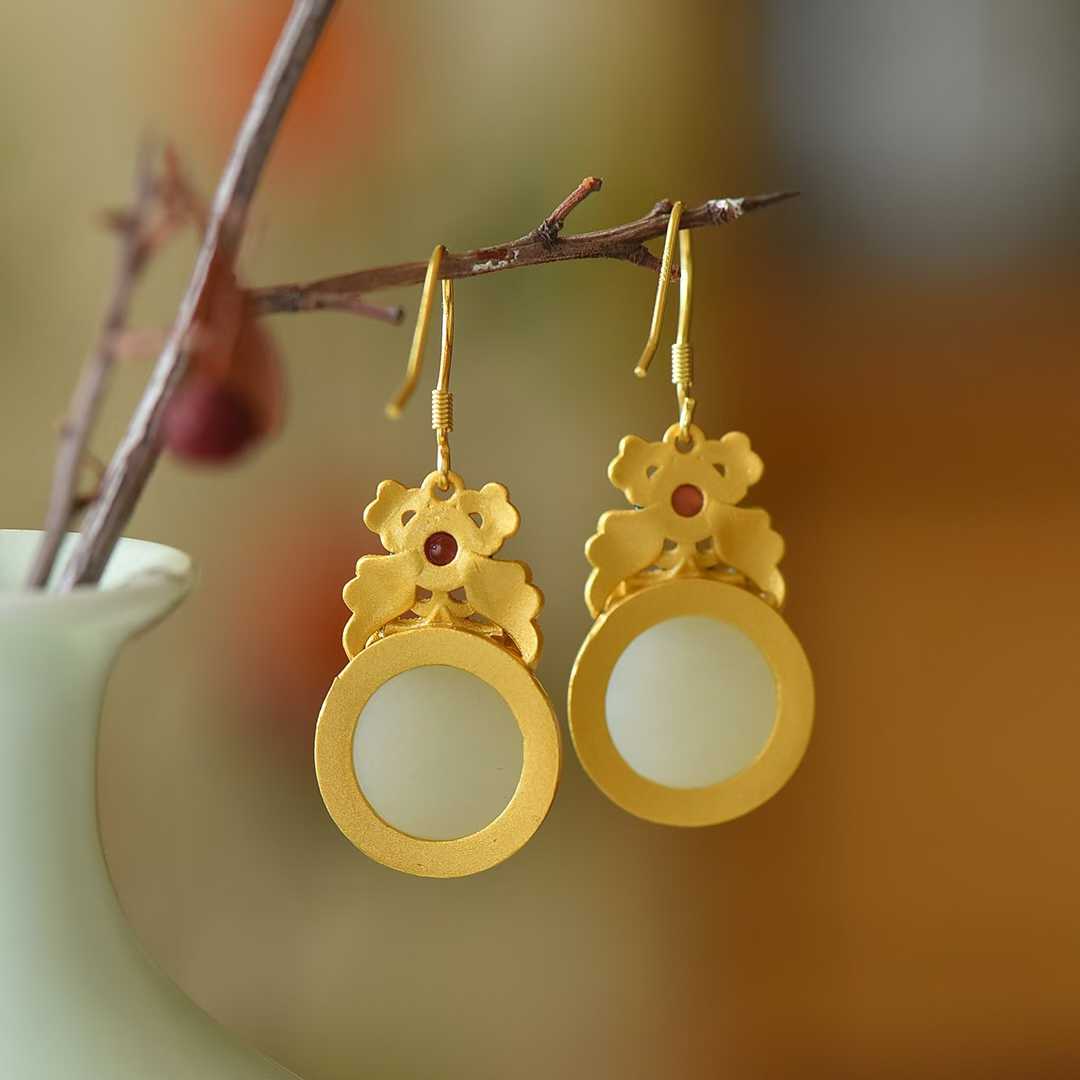 925 Silver-Inlaid Hetian Jade Enamel Earrings