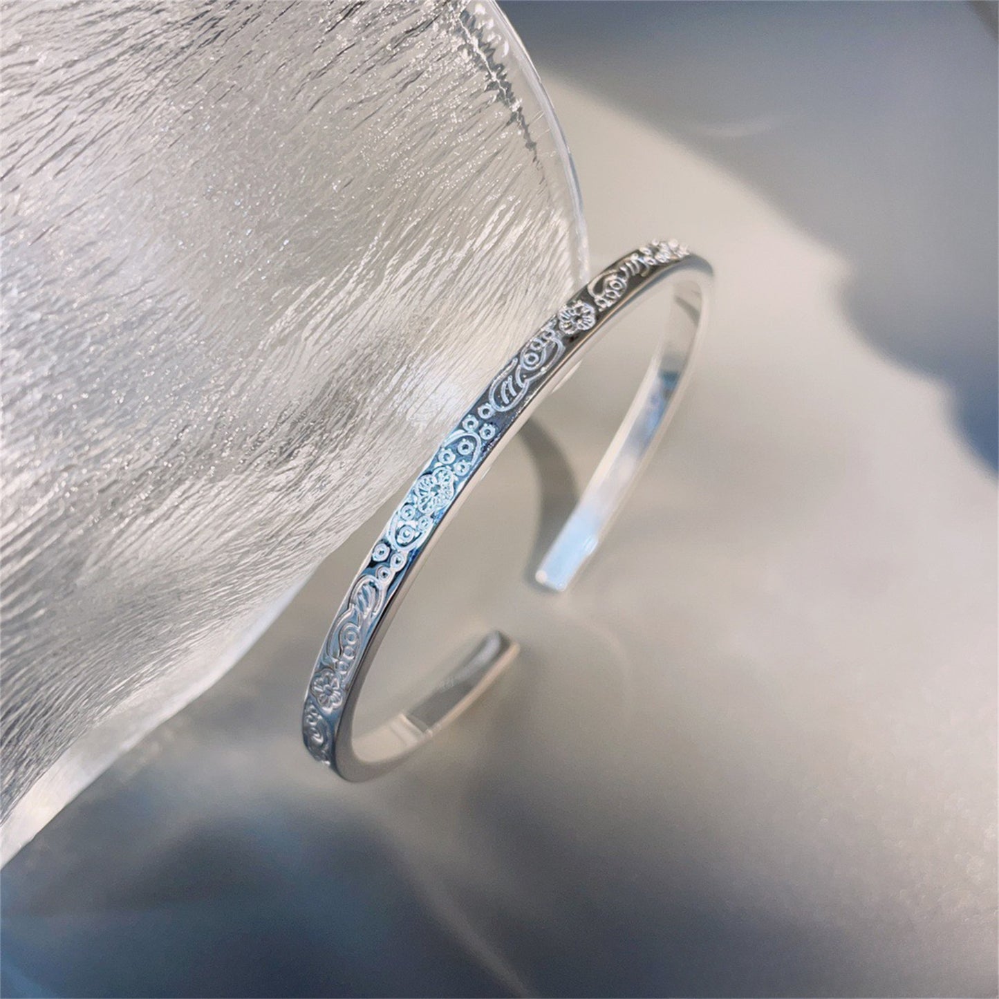China Solid Sterling Silver Oval Cuff Bracelet