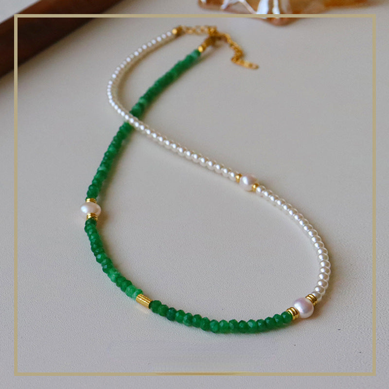 Temperament retro two-color natural stone beaded necklace