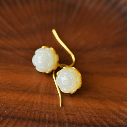925 Silver Inlaid Hetian Nephrite "Lotus Bead" Earrings
